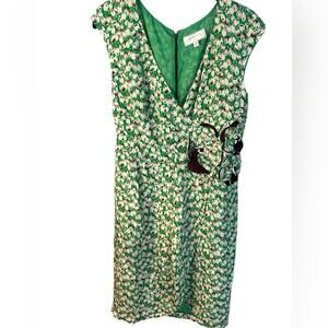 Anthropologie Moulinette Souers Green Floral Silk Dress Size 4